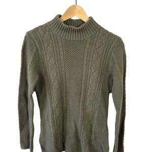 Jeanne Pierre Olive Cable Knit Turtleneck Sweater Size S Cotton